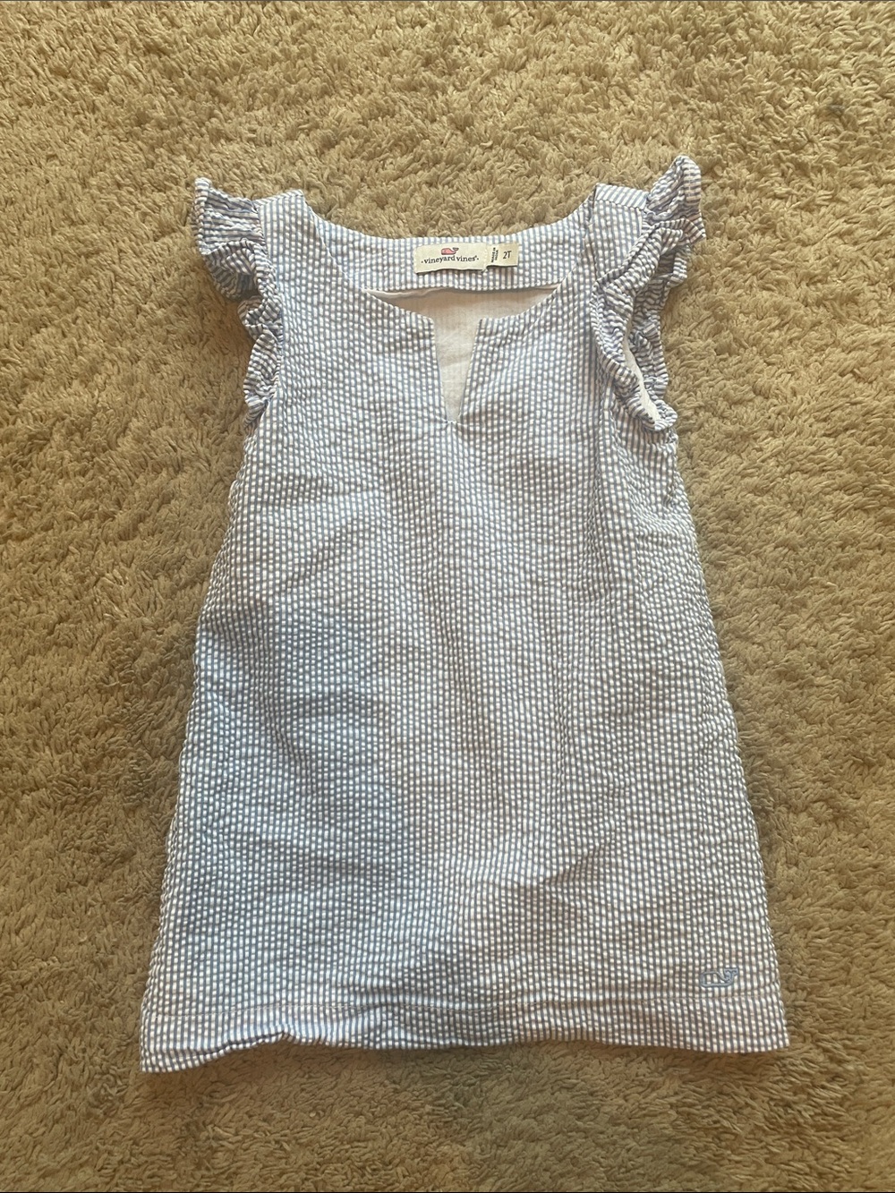 Vineyard Vines Blue & White Seersucker Flutter-Sleeve Dress